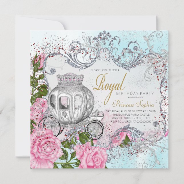 Invitation Il était une fois princesse fête d'anniversaire (Devant)