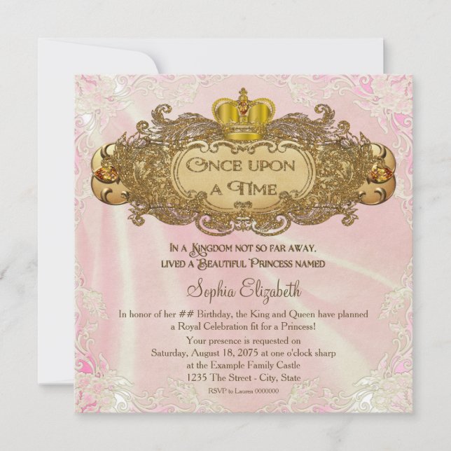 Invitation Il était une fois princesse fête d'anniversaire (Devant)