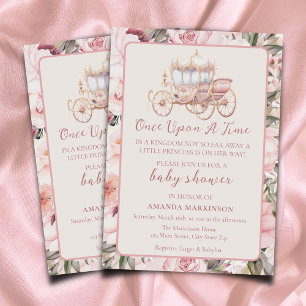 Invitation Il était une fois un Baby shower princesse rose