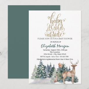 Invitation Il fait froid à l'extérieur Baby shower vert renne
