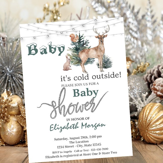 Invitation Il fait froid à l'extérieur du Baby shower de renn (Créateur téléchargé)