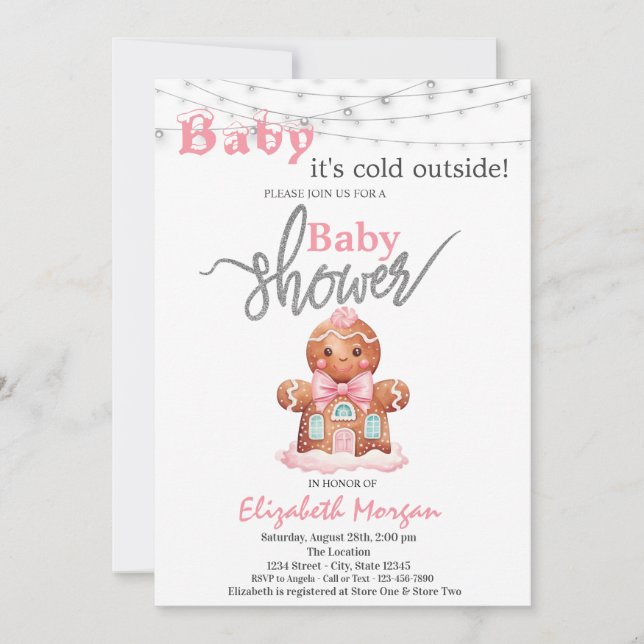 Invitation Il fait froid dehors Baby shower de fille en pain  (Devant)