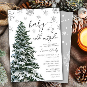 Invitation Il fait froid dehors   Hiver Arbre gris Baby showe