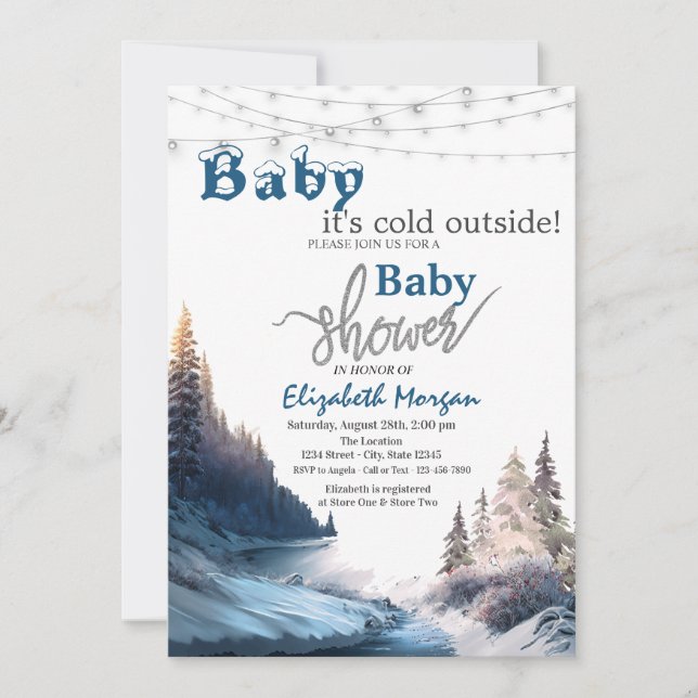 Invitation Il fait froid dehors Paysage, Baby shower naturel (Devant)