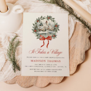 Invitation Il faut tout un village Baby Shower d'hiver Noël