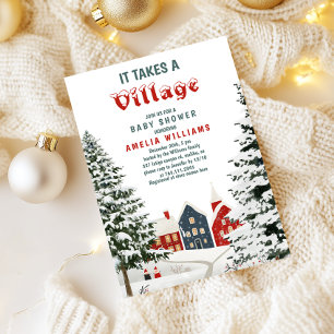 Invitation Il faut tout un village Baby Shower Hiver Neigeux