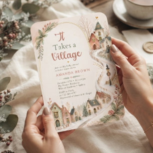 Invitation Il faut tout un village pour une Baby Shower hiver