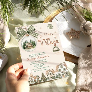 Invitation Il faut un Baby shower de Noël de village