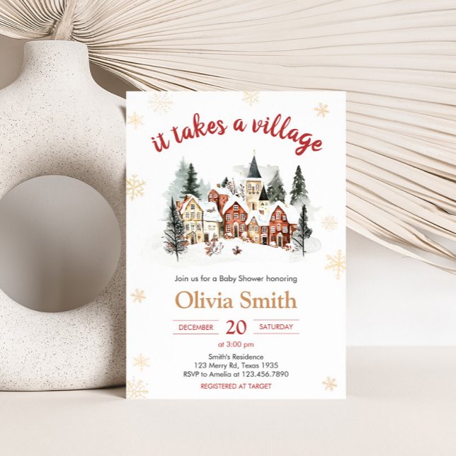 Invitation Il faut un Baby shower d'hiver de village (It Take a Village Baby Shower Invitation)