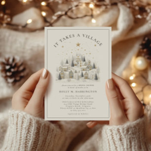 Invitation Il faut un Baby shower d'hiver de village