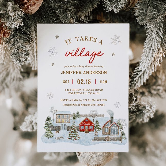Invitation Il faut un Baby shower d'hiver neige du village (Créateur téléchargé)