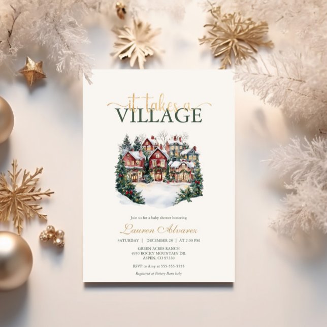 Invitation Il faut un Baby shower d'hiver neige du village (Créateur téléchargé)