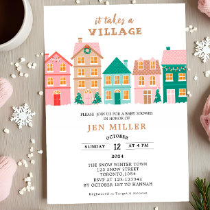 Invitation Il faut un baby shower village neutre pour les fem