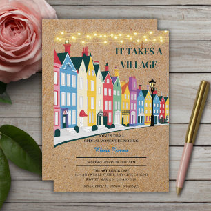 Invitation Il faut un village Baby Shower Moderne Artisanal
