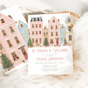 Invitation Il faut un village Fille de bébé Rose Hiver Shower