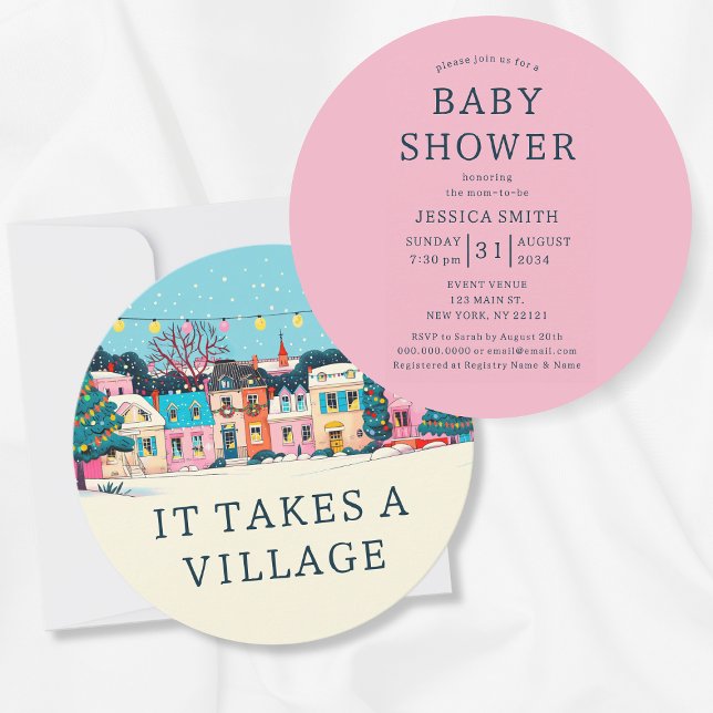 Invitation Il Faut Un Village Fille D'Hiver Baby shower (Pink It Takes A Village Winter Girl Baby Shower Invitation
)