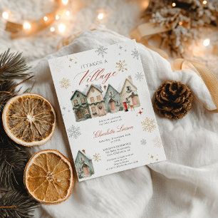 Invitation Il faut un village pour Noël Baby Shower d'hiver