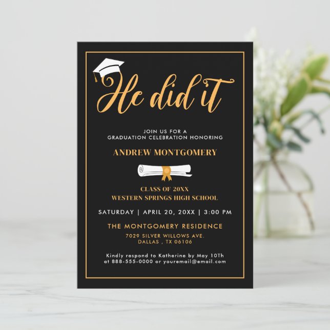 Invitation Il L'A Fait Grad Casquette Tassel Black Graduation (Debout devant)