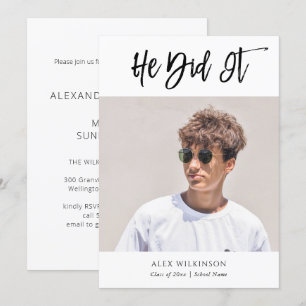 Invitation Il L'A Fait Moderne Calligraphie Photo Graduation