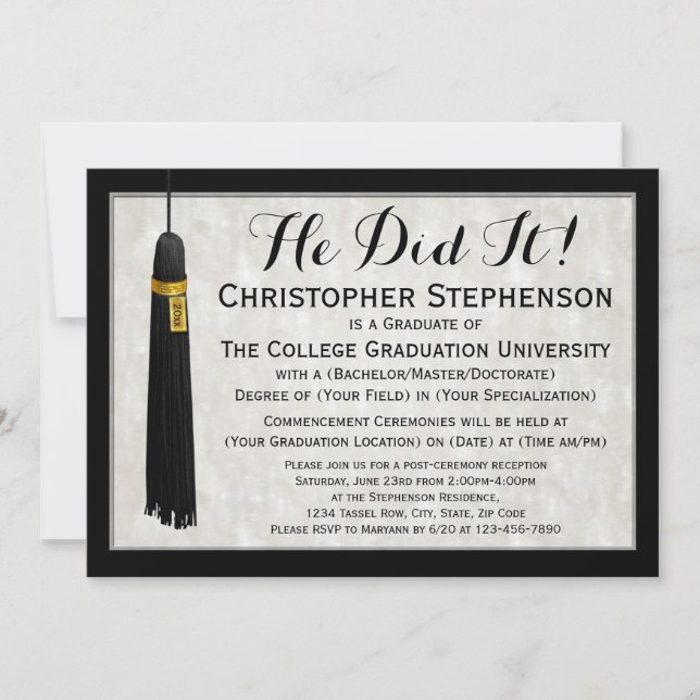 Invitation Il L'A Fait Tassel College Graduation (Devant)