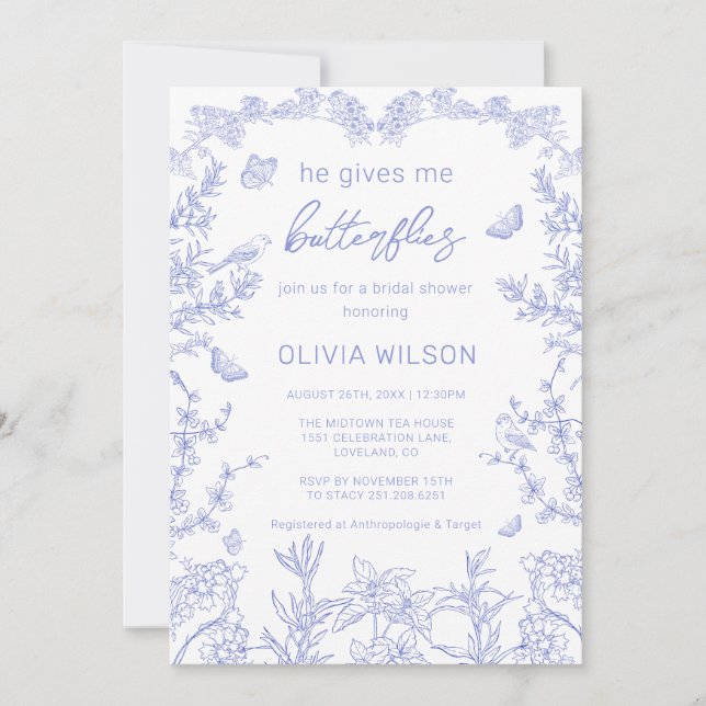 Invitation Il Me Donne Des Papillons Fête des mariées Chinois (Devant)