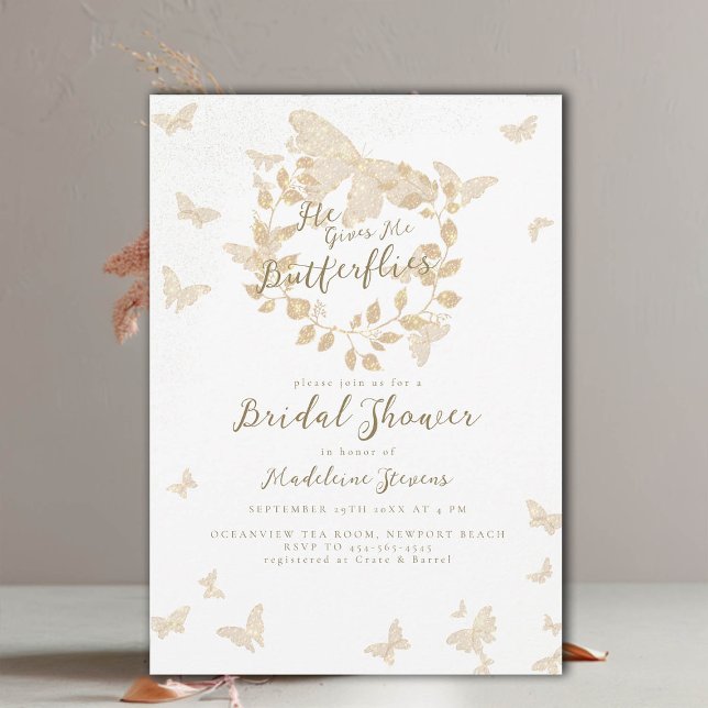 Invitation Il Me Donne Des Papillons Fête des mariées De Cour (he gives me butterflies gold eucalyptus garden bridal shower invitation romantic elegant boho chic)