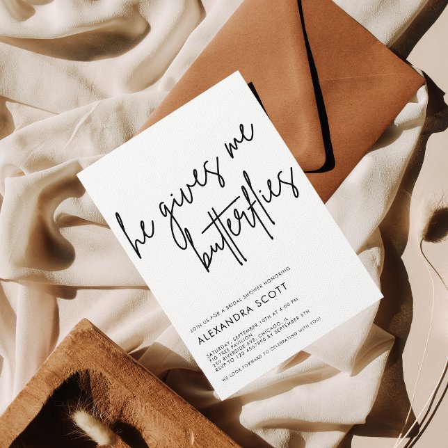 Invitation Il me donne des papillons Fête des mariées minimal (Créateur téléchargé)