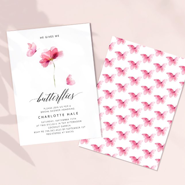 Invitation Il Me Donne Des Papillons Rose Fête des mariées (Créateur téléchargé)
