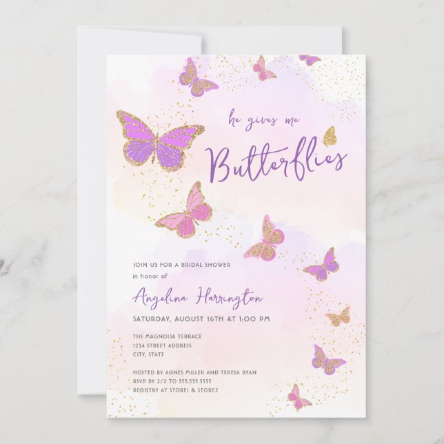 Invitation Il Me Donne Fête des mariées Aux Papillons (Devant)