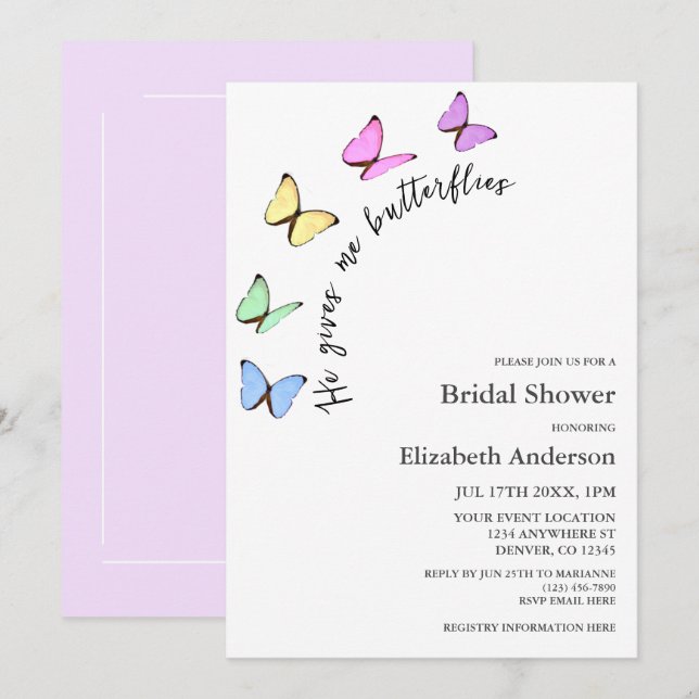 Invitation Il Me Donne Fête des mariées Aux Papillons (Devant / Derrière)