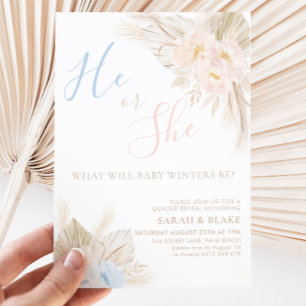 Invitation Il ou Elle Boho Rose Bleu Révélation du Sexe