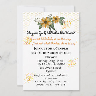 Invitation Il ou elle est Jaune Floral Sexe Fête de Révélatio