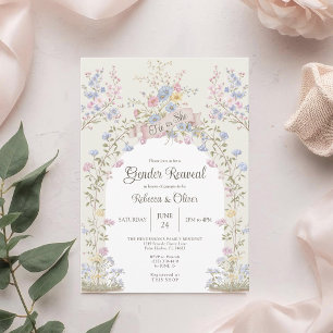 Invitation Il ou Elle Pastel Fleur Sauvage Révélation du Sexe