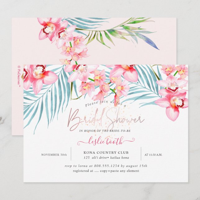 Invitation Île aux orchidées PixDezines, Fête des mariées tro (Devant / Derrière)