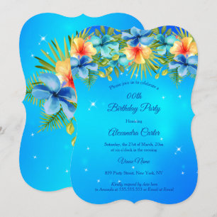 Invitation Île Blue jaune Hibiscus Tropical Floral Party