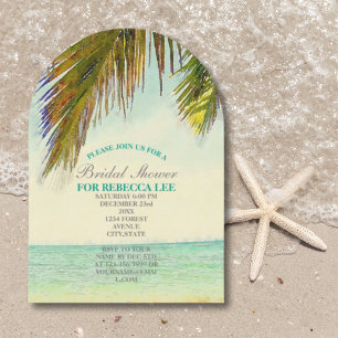 Invitation île tropicale palmier plage nuptiale