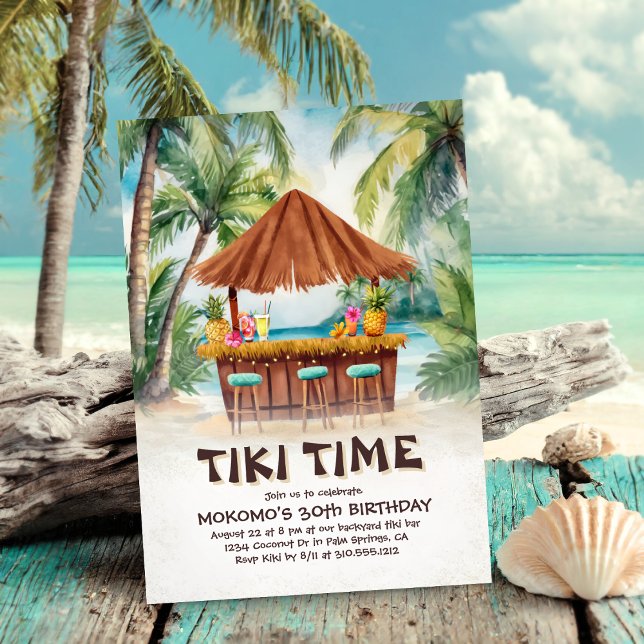 Invitation Île tropicale Tiki Bar Beach Anniversaire (Créateur téléchargé)