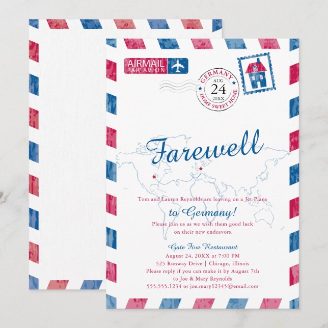 Invitation Illinois vers Allemagne Airmail Moving (Devant / Derrière)