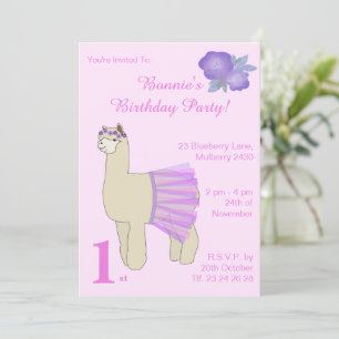 Invitation illusima Ballerina Llama Girls Pink Anniversaire