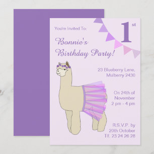 Invitation illusima Ballerina Llama Purple Flags Anniversaire