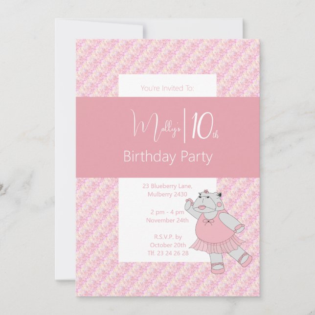 Invitation illusima Ballerina rose Hippo 10e anniversaire (Devant)