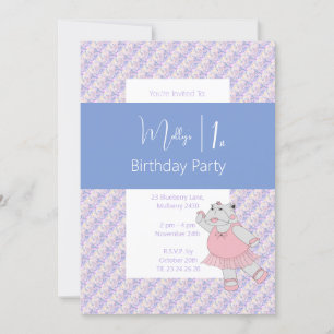 Invitation illusima Blue Ballerina Hippo 1er anniversaire