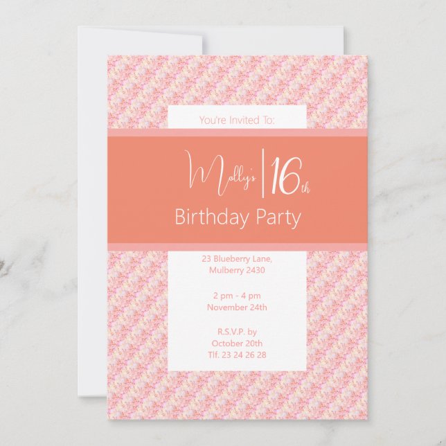 Invitation illusima Pink Peach Tones Floral 16e anniversaire (Devant)