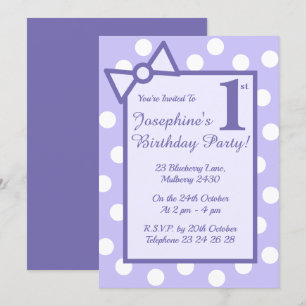 Invitation illusima Purple Bow & Spots Filles fête d'annivers