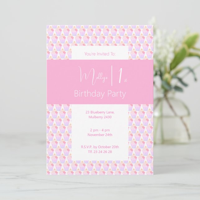 Invitation illusima Rainbow Cupcake 1er anniversaire (Debout devant)