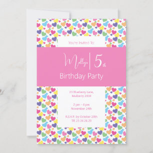 Invitation illusima Rainbow Love Hearts Girls 5e anniversaire