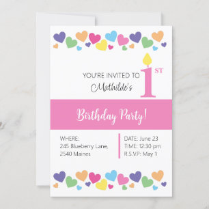 Invitation illusima Rainbow Love Hearts, rose 1er anniversair