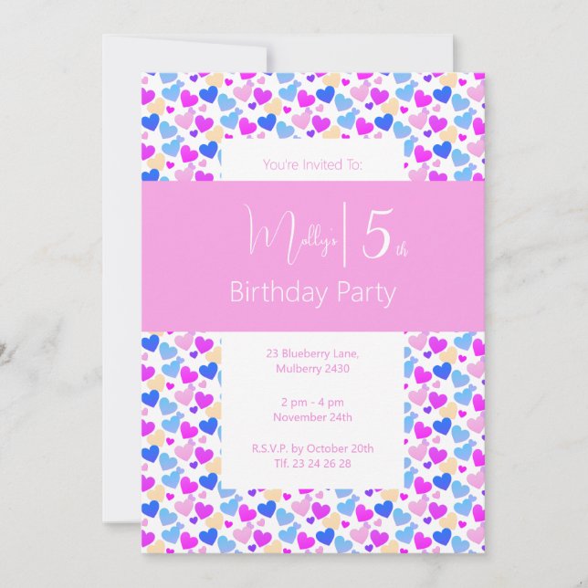 Invitation illusima Rainbow Love Hearts rose 5e anniversaire (Devant)