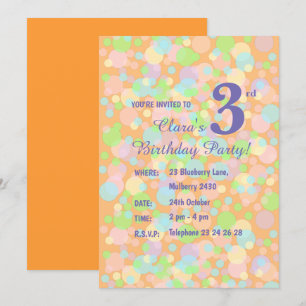 Invitation illusima Rainbow Pastel Dots Girls Orange Birthday