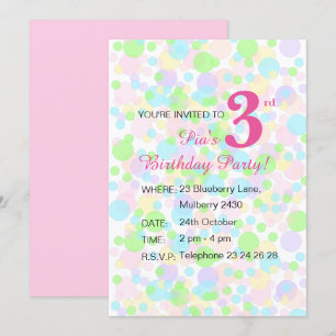 Invitation illusima Rainbow Pastel Dots Girls Rose Anniversai